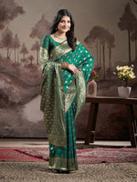 Dazzling Teal Color Silk Fabric Partywear Saree