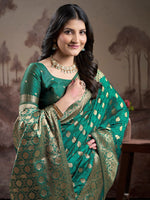 Dazzling Teal Color Silk Fabric Partywear Saree