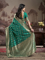 Dazzling Teal Color Silk Fabric Partywear Saree