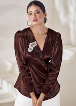 Striking Brown Color Silk Fabric Indowestern