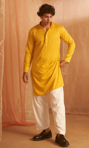 Beauteous Yellow Color Viscose Fabric Kurta Pajama