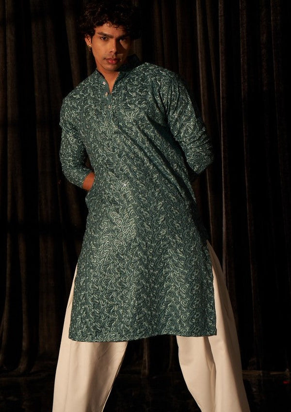 Beauteous Green Color Viscose Fabric Kurta Pajama