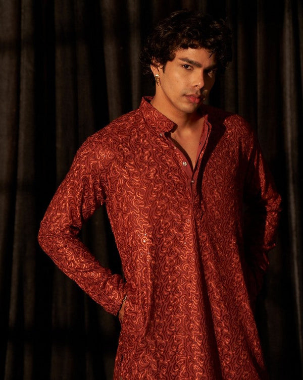 Beauteous Red Color Viscose Fabric Kurta Pajama