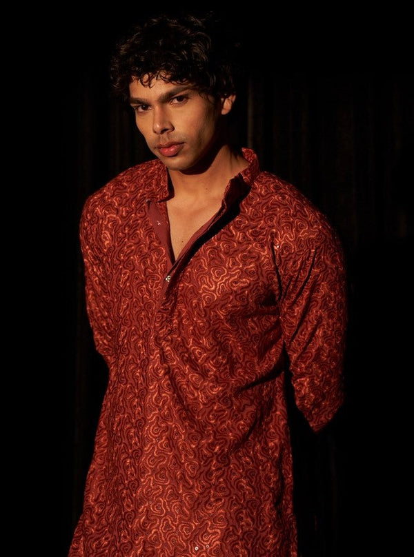 Beauteous Red Color Viscose Fabric Kurta Pajama