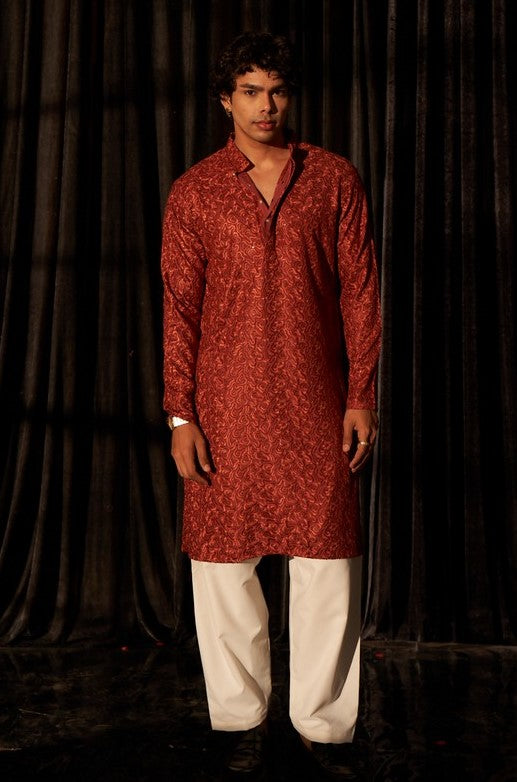 Beauteous Red Color Viscose Fabric Kurta Pajama