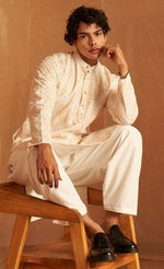 Beauteous Cream Color Viscose Fabric Kurta Pajama