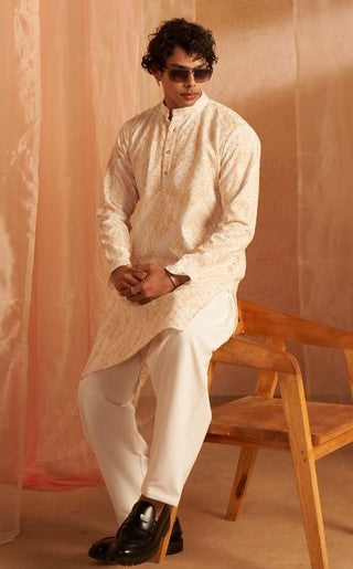 Beauteous Cream Color Viscose Fabric Kurta Pajama