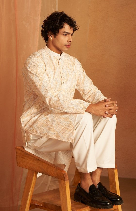 Beauteous Cream Color Viscose Fabric Kurta Pajama