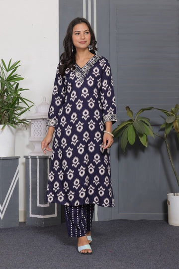 Dazzling Blue Color Rayon Fabric Designer Kurti with Bottom