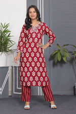 Dazzling Red Color Rayon Fabric Designer Kurti with Bottom