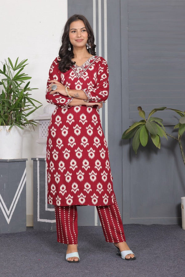 Dazzling Red Color Rayon Fabric Designer Kurti with Bottom