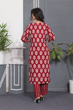 Dazzling Red Color Rayon Fabric Designer Kurti with Bottom