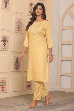 Dazzling Yellow Color Rayon Fabric Designer Kurti with Bottom