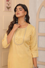 Dazzling Yellow Color Rayon Fabric Designer Kurti with Bottom