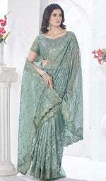 Lovely GreyColor Net Fabric Designer Saree