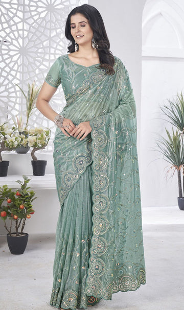 Lovely GreyColor Net Fabric Designer Saree