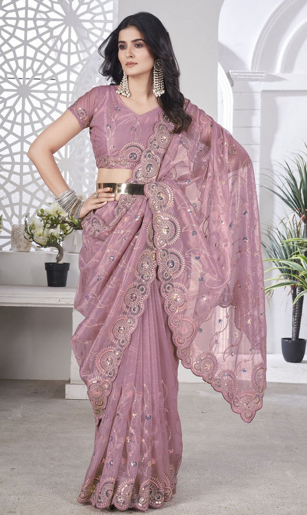 Lovely Pink Color Net Fabric Designer Saree