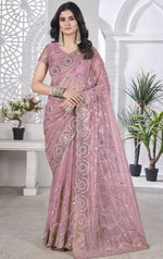 Lovely Pink Color Net Fabric Designer Saree