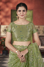 Lovely Green Color Net Fabric Designer Saree