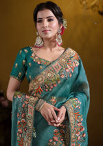 Elegant Teal Color Tissue Fabric Partywear Saree