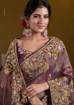 Elegant Purple Color Banarasi Fabric Partywear Saree