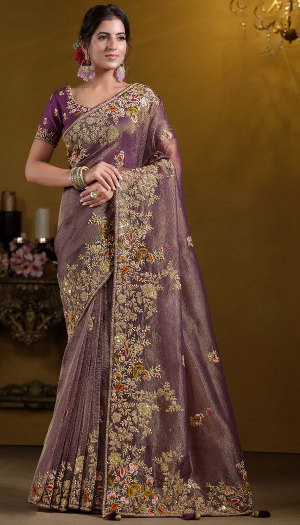 Elegant Purple Color Banarasi Fabric Partywear Saree