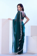 Dazzling Teal Color Satin Fabric Designer Saree