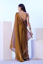 Dazzling Golden Color Satin Fabric Designer Saree