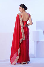 Dazzling Red Color Satin Fabric Designer Saree