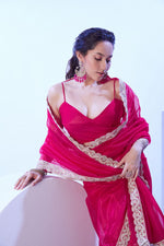 Dazzling Pink Color Net Fabric Designer Saree