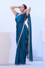 Dazzling Turquoise Color Satin Fabric Designer Saree