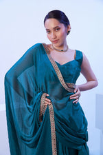 Dazzling Turquoise Color Satin Fabric Designer Saree