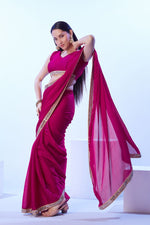 Dazzling Pink Color Satin Fabric Designer Saree