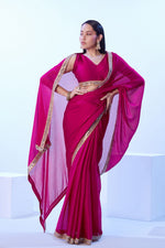 Dazzling Pink Color Satin Fabric Designer Saree