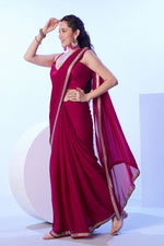 Dazzling Pink Color Satin Fabric Designer Saree