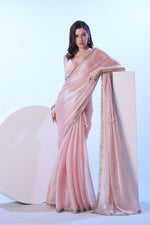 Dazzling Pink Color Burberry Fabric Designer Saree