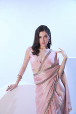 Dazzling Pink Color Burberry Fabric Designer Saree