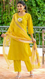 Beautiful Yellow Color Silk  Fabric Casual Suit