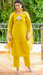 Beautiful Yellow Color Silk  Fabric Casual Suit