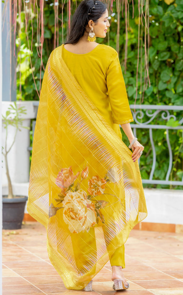 Beautiful Yellow Color Silk  Fabric Casual Suit