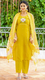 Beautiful Yellow Color Silk  Fabric Casual Suit