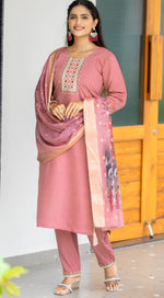 Beautiful Peach Color Silk  Fabric Casual Suit