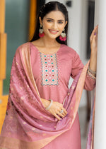 Beautiful Peach Color Silk  Fabric Casual Suit