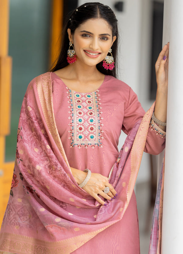 Beautiful Peach Color Silk  Fabric Casual Suit