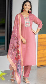 Beautiful Peach Color Silk  Fabric Casual Suit