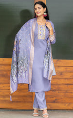 Beautiful Purple Color Silk  Fabric Casual Suit