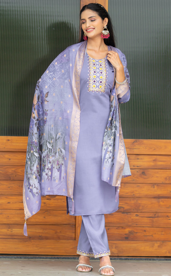 Beautiful Purple Color Silk  Fabric Casual Suit