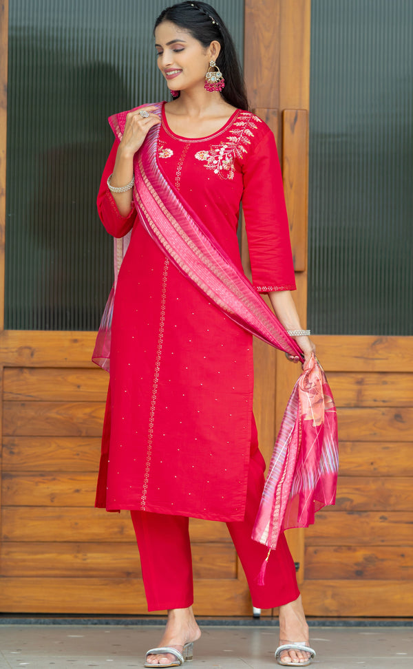 Beautiful Pink Color Silk  Fabric Casual Suit