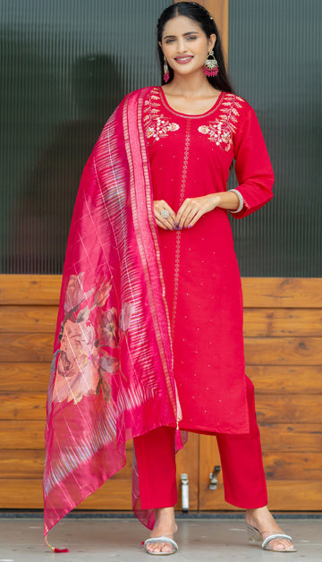 Beautiful Pink Color Silk  Fabric Casual Suit