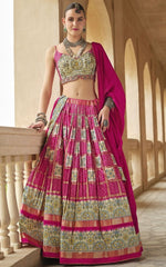 Magnetic Pink Color Silk Fabric Party Wear Lehenga